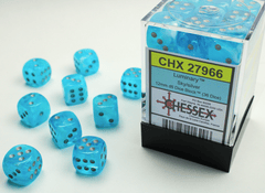 Chessex Dice: 12mm D6 36ct Luminary (black light reactive) Sky Silver CHX27966